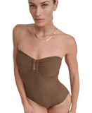 DKNY Textured Shirred One-Piece Swimsuit DIMMS605 Mocha Texture Brown XL
