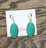 Premier Design Two-Sided Faceted Oval Drop Stone Earrings Blue / Gold 2.25"