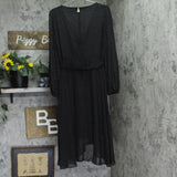 Tommy Hilfiger Womens Long Sleeve Sheer-Sleeve Surplice Dress Black / Gold 12
