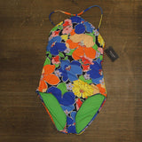 Kate Spade Womens High Neck One-Piece Swimsuit S5D231 Multi Blue L