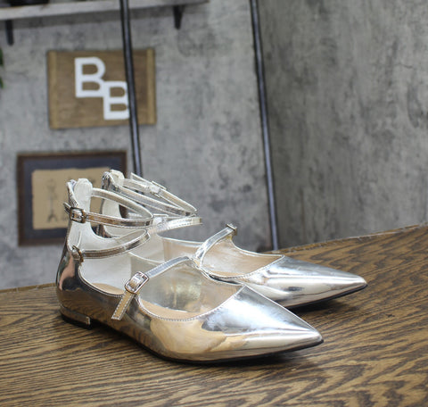 INC International Concepts Womens Valan Triple-Strapped Flats Silver Gray 7.5M