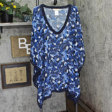 Michael Michael Kors Camo Garden Caftan Cover Up Woven New Navy Blue Multi M/L