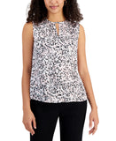 Kasper Printed Sleeveless Juliette Blouse Shirt Vanilla Ice / Lavender Purple PS