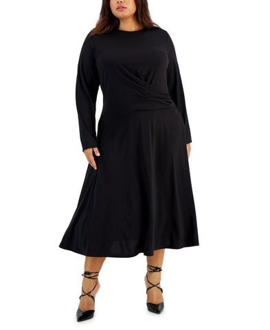 Calvin Klein Womens Plus Size Side-Gathered Dress W2GDX800 Black 1X