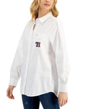 Tommy Hilfiger Women's Cotton Logo Pleated-Sleeve Shirt J2AM0050 White 2XL