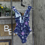 Cupshe Womens Floral Flutter Strap Standard One Piece Swimsuit Navy Blue S