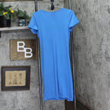 24Seven Comfort Apparel Womens Knit Faux Wrap Dress Blue M