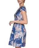 Vince Camuto Womens Petite Jacquard Fit & Flare Dress Blue Floral 4P