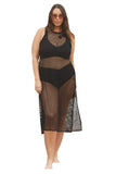 Becca Womens Castaway Island Fishnet Flower-Applique Cover-up Dress Black S