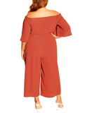 City Chic Trendy Plus Size Off Shoulder Wide Leg Jumpsuit Koi Red Orange 12W
