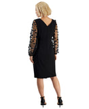 Connected Apparel Petite Long Sheer-Sleeve Applique Dress TLB37170P1 Black 4P