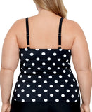 Swim Solutions Control V-Neck Polka Dot Tankini Swim Top Vintage Dotty Black 24W