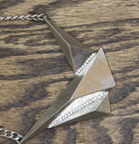 Sophia Collection Angular Metal Necklace Earring Set Silver Gray 18" + 3"