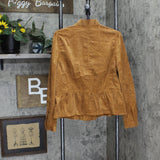 LaBellum by Hillary Scott Womens Peplum Corduroy Jacket with Trim Cognac Brown M