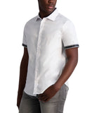 Karl Lagerfeld Mens Slim-Fit Logo Tape Short-Sleeve Button-Front Shirt White L