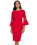 Calvin Klein Womens Embellished Bell Sleeve Back Zip Dress CD4CC3D8 Red 6