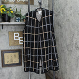 Cj Banks Womens Plaid Fuzzy Knit Duster Sleeveless Cardigan Black Multi 1X