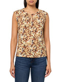 Kasper Printed Pleated Keyhole Knit Blouse Shirt Top Daffodil Yellow Multi PS