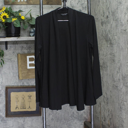Susan Graver Everyday Ribbed Liquid Knit Open Front Cardigan A701913 Black S
