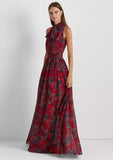 Lauren Ralph Lauren Womens Paisley Tie-Neck Georgette Gown 253882091001