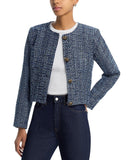 Aqua Womens Collarless Tweed Cropped Blazer Jacket IJO31229 Navy Multi Blue M