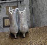 On 34th Womens Aatira Tulip Booties 10019682200 Silver Glitter Gray 7M