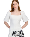 T Tahari Womens Knit Mixed Media Blouson Top THF53035 White XL