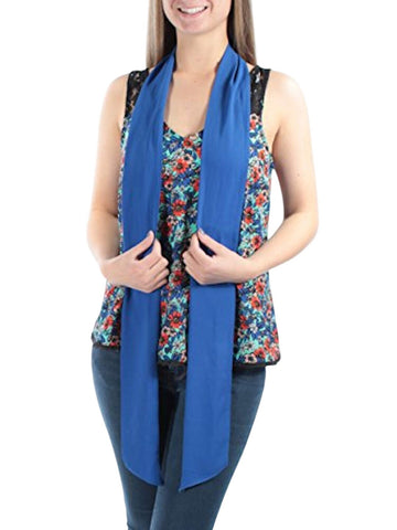 Belle Du Jour Floral Printed Lace Hem Tank Top Blouse With Scarf Blue / Multi M