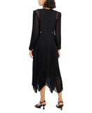 Taylor Women's Lace-Trim Pleated Fit & Flare Dress 2340M Black 8