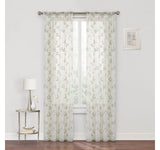 Regal Home Pocket Embroidered Sheer Single Curtain Panel Ivory Green Clay 50x63