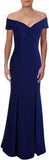 Xscape Womens Dress Gown Off-Shoulder High-Slit 970X Crepe Blue 14