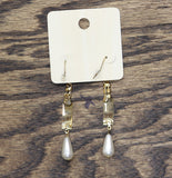 Melody Fashion Dangly Rhinestone Faux Pearl Drop Earrings Gold Yellow 2.75"