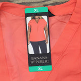 Banana Republic Womens Sleeveless Woven Blouse V-Neck Shirt Top Coral Red XL