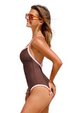 Cupshe Women's Brown Shell Stitch Scoop Neck One-Piece Swimsuit Brown M