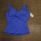 Swim Solutions Printed Twist-Front Tankini Jacquard Swim Top Blue Paisley 16