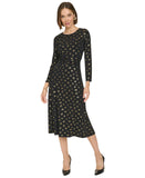 Tommy Hilfiger Womens Printed Ruched-Waist Dress A4IJ114A Black / Gold 12