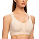 Meleneca Womens Front Closure Wirefree Post Surgery Bra Beige Brown 40B