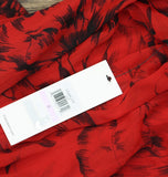 Calvin Klein Floral Chiffon Sheer Sleeve Jewel Neck Shift Dress Red / Black 6