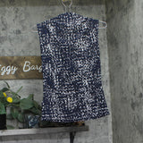 Calvin Klein Printed Mock-Neck Knit Top Abstract Inkwell Blue Multi XS