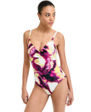DKNY Crossover Ruched One-Piece Swimsuit Vertical Port Wave Purple Multi L
