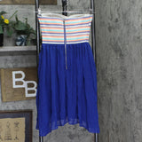 B Darlin Chiffon Asymmetrical-Hem Fit and Flare Dress White / Blue Multi 7 / 8