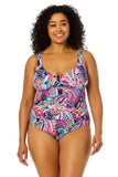 Anne Cole Paisley Parade V-Wire One Piece Swimsuit Paisley Parade Pink Multi 16W