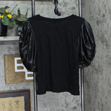 DKNY Women's Faux-Leather Puffed-Sleeve Top P2GHOOOI