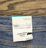 INC International Concepts Denim Bermuda Shorts Rolled Hem Indigo Blue 16