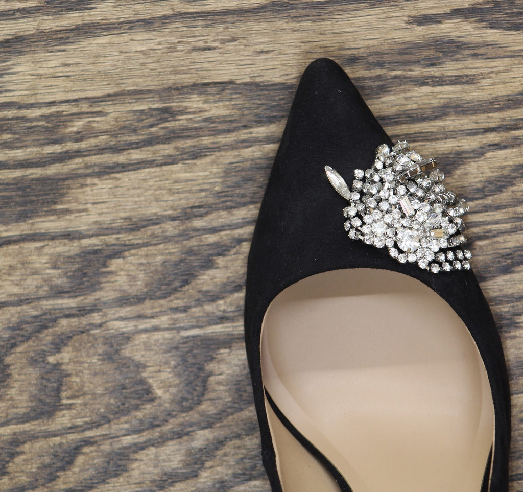INC International Concepts Saija Pumps Embellished Heels Black Microsuede 8M