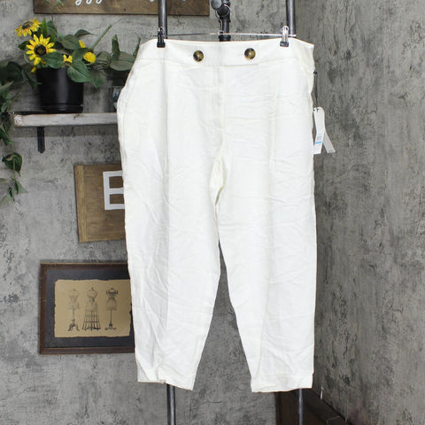 Calvin Klein Womens Plus Size Linen Slim-Ankle Pants X02PA806 White 20W