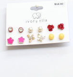 Ivory Ella Floral Rhinestone Stud Earrings Gold / Multi Red Yellow Pink