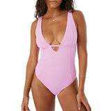 Roxy Womens One Piece Plunge Swimsuit 434001983 Lilac Purple L