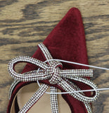 A New Day Crushed Velvet Gwen Rhinestone Bow Kitten Heels Burgundy Red 7.5M