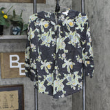 LC Lauren Conrad Women Lightweight Woven Tie Back Blouse Shirt Top Gray Floral S